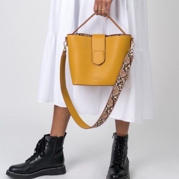 Mersi Bucket Bag Purse Faux Leather Gold Women’s - Picture 14 of 14